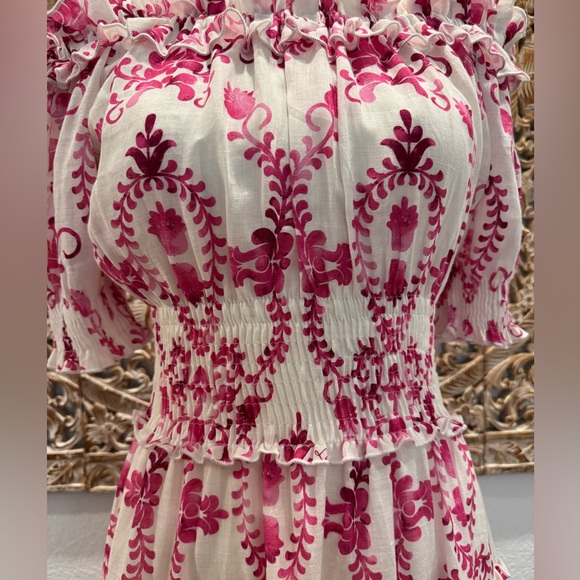 Luisa Positano Giorgio Mini Dress White & Pink Linen Amalfi Coast Italy Inspired - Picture 6 of 16